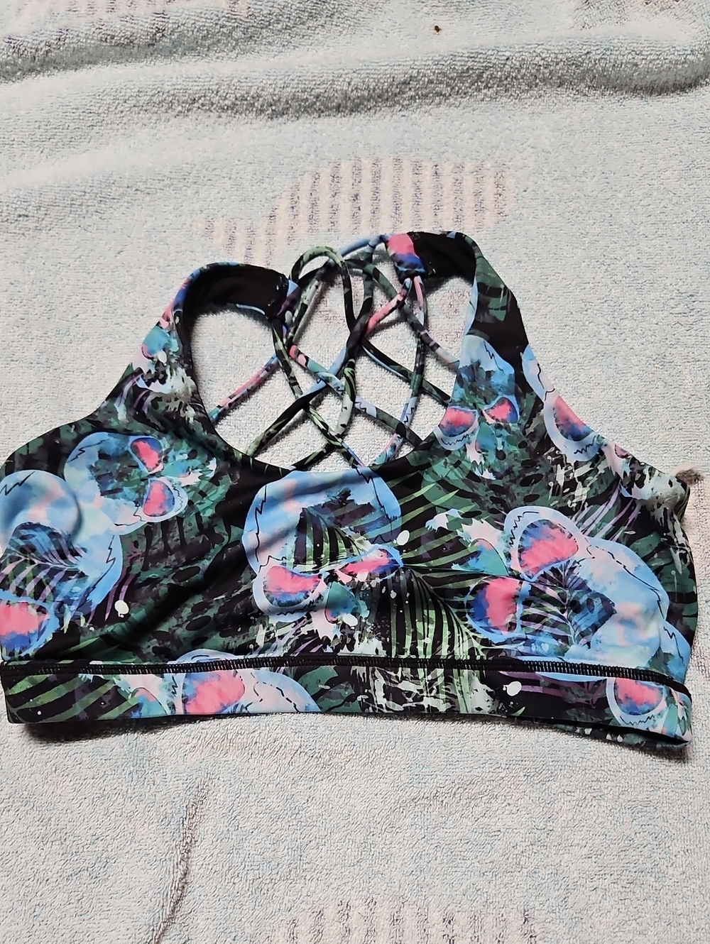 Constantly Varied Gear Floral Palm Strappy Sports Bra - Black, Blue, Pink, Green